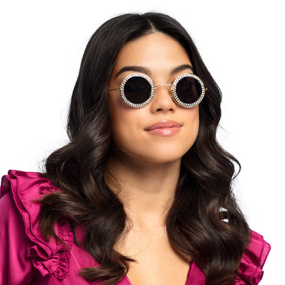 Lunettes Rondes Strass Glamour - Accessoire de Fête Étincelant