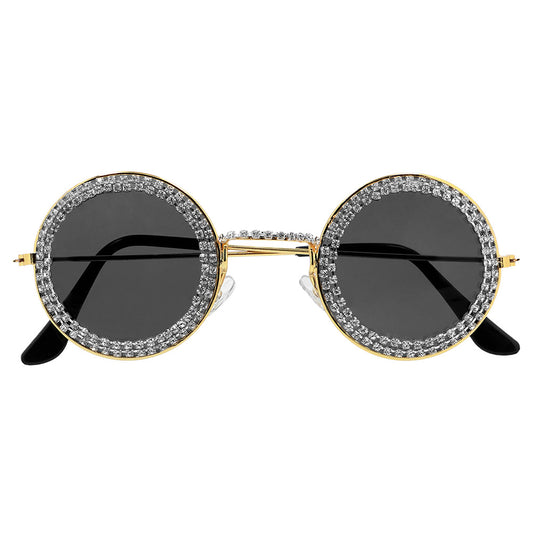 Lunettes Rondes Strass Glamour - Accessoire de Fête Étincelant