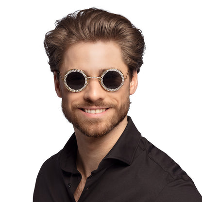 Lunettes Rondes Strass Glamour - Accessoire de Fête Étincelant
