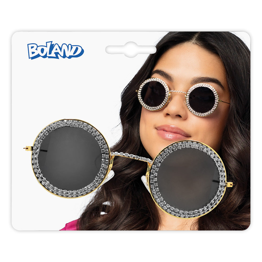 Lunettes Rondes Strass Glamour - Accessoire de Fête Étincelant