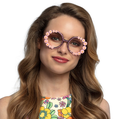 Lunettes Fleurs Roses Strass - Accessoire Fête Déguisement