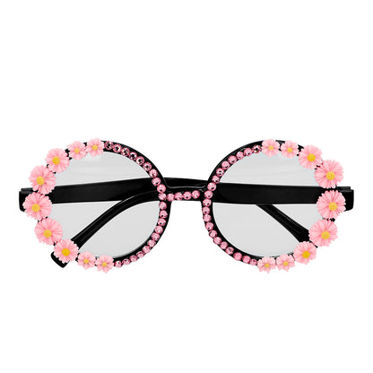 Lunettes Fleurs Roses Strass - Accessoire Fête Déguisement