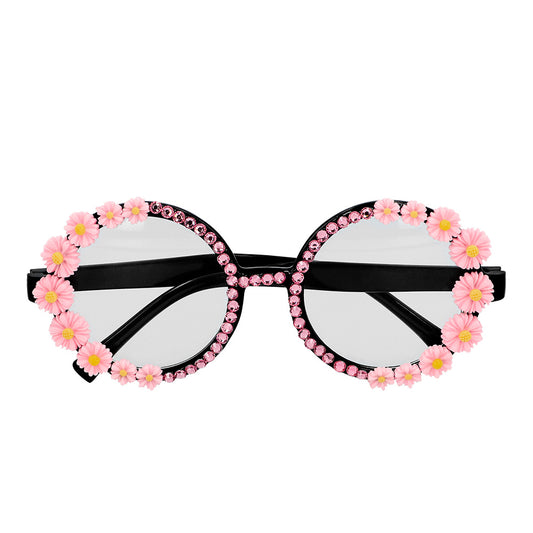 Lunettes Fleurs Roses Strass - Accessoire Fête Déguisement