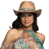Chapeau Cowboy Marron avec Bandeau Perles et Franges Boho