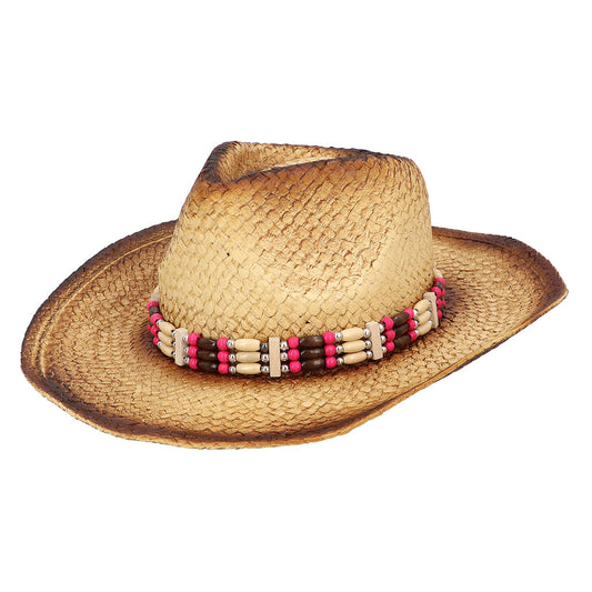 Chapeau Cowboy Paille Perles Colorées - Style Western