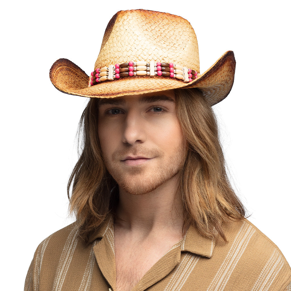Chapeau Cowboy Paille Perles Colorées - Style Western