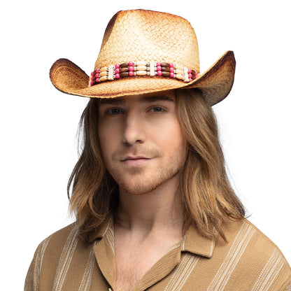Chapeau Cowboy Paille Perles Colorées - Style Western