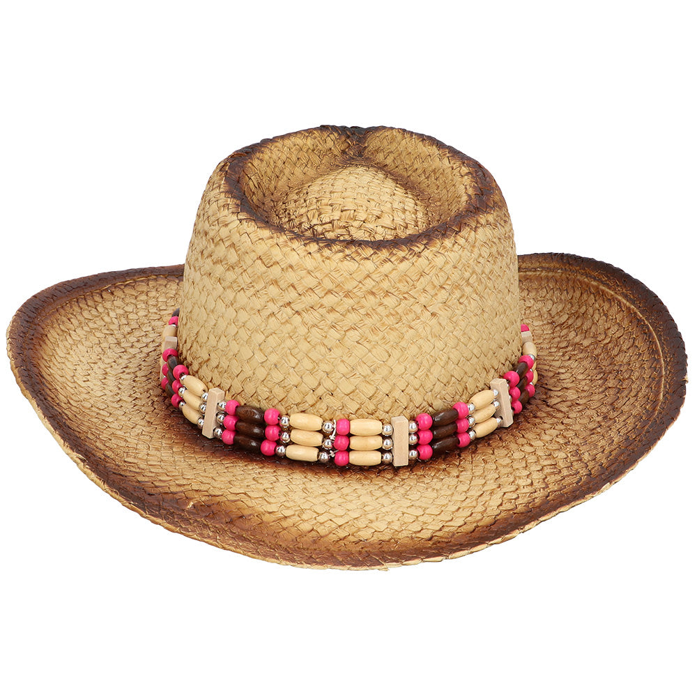 Chapeau Cowboy Paille Perles Colorées - Style Western