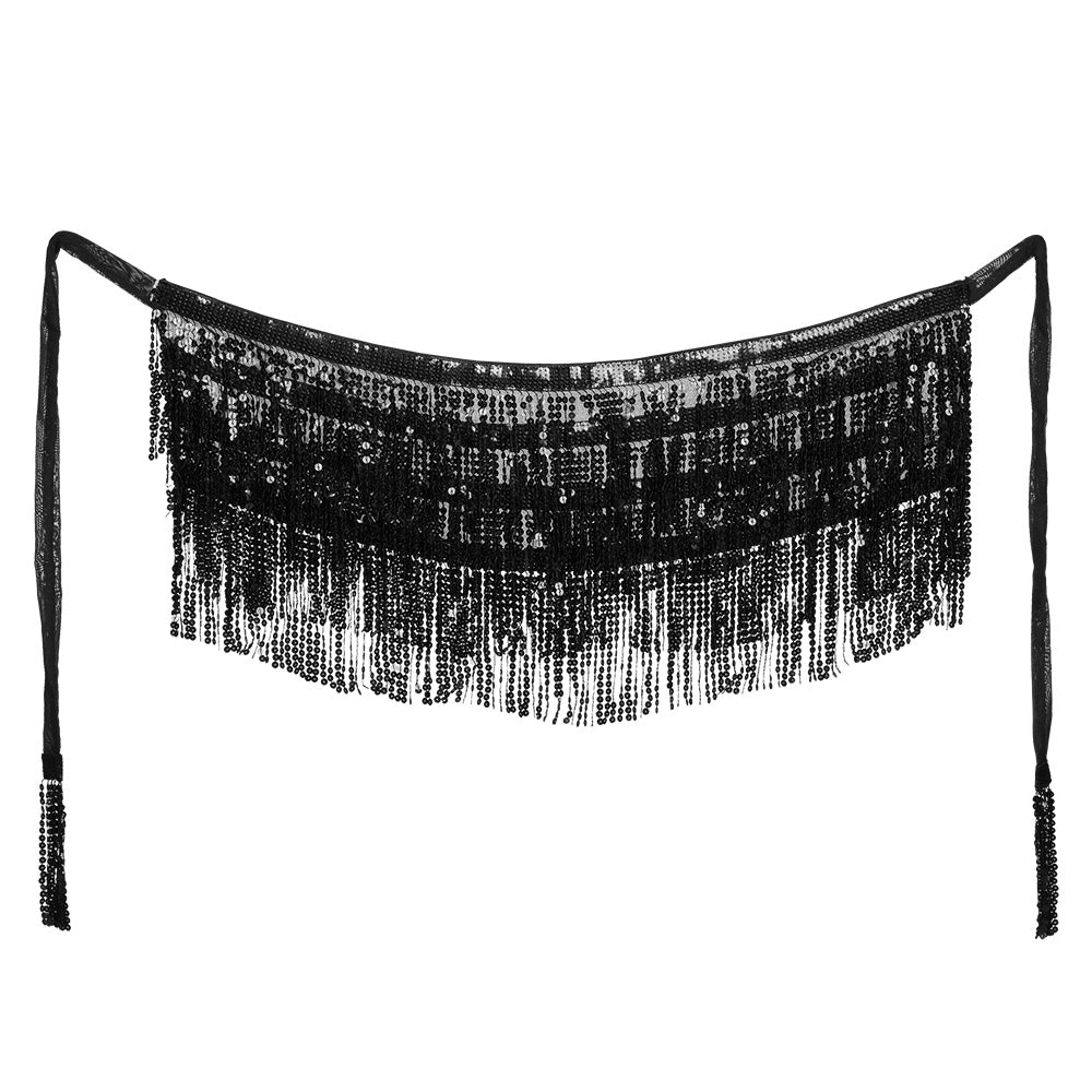 Robe Paillettes Noir avec Frange et Ceinture Sequins - Disco