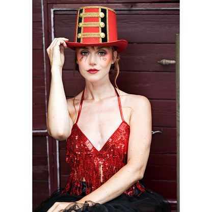 Top Pailleté Rouge Frangé Sexy - Déguisement Cabaret