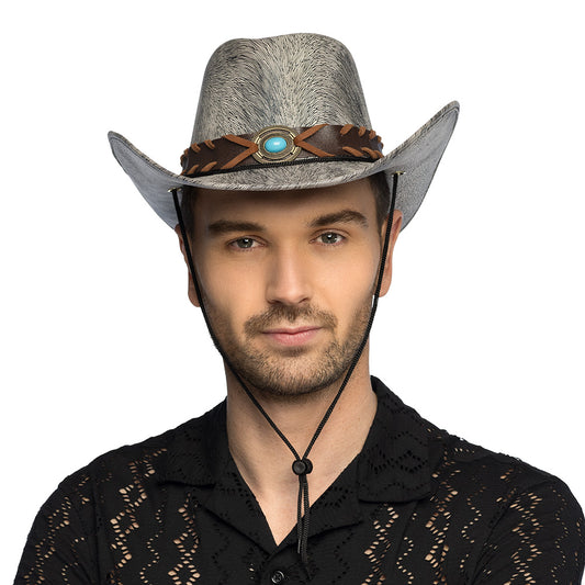 Chapeau Cowboy Gris Turquoise - Accessoire Western Adulte