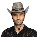 Chapeau Cowboy Gris Turquoise - Accessoire Western Adulte
