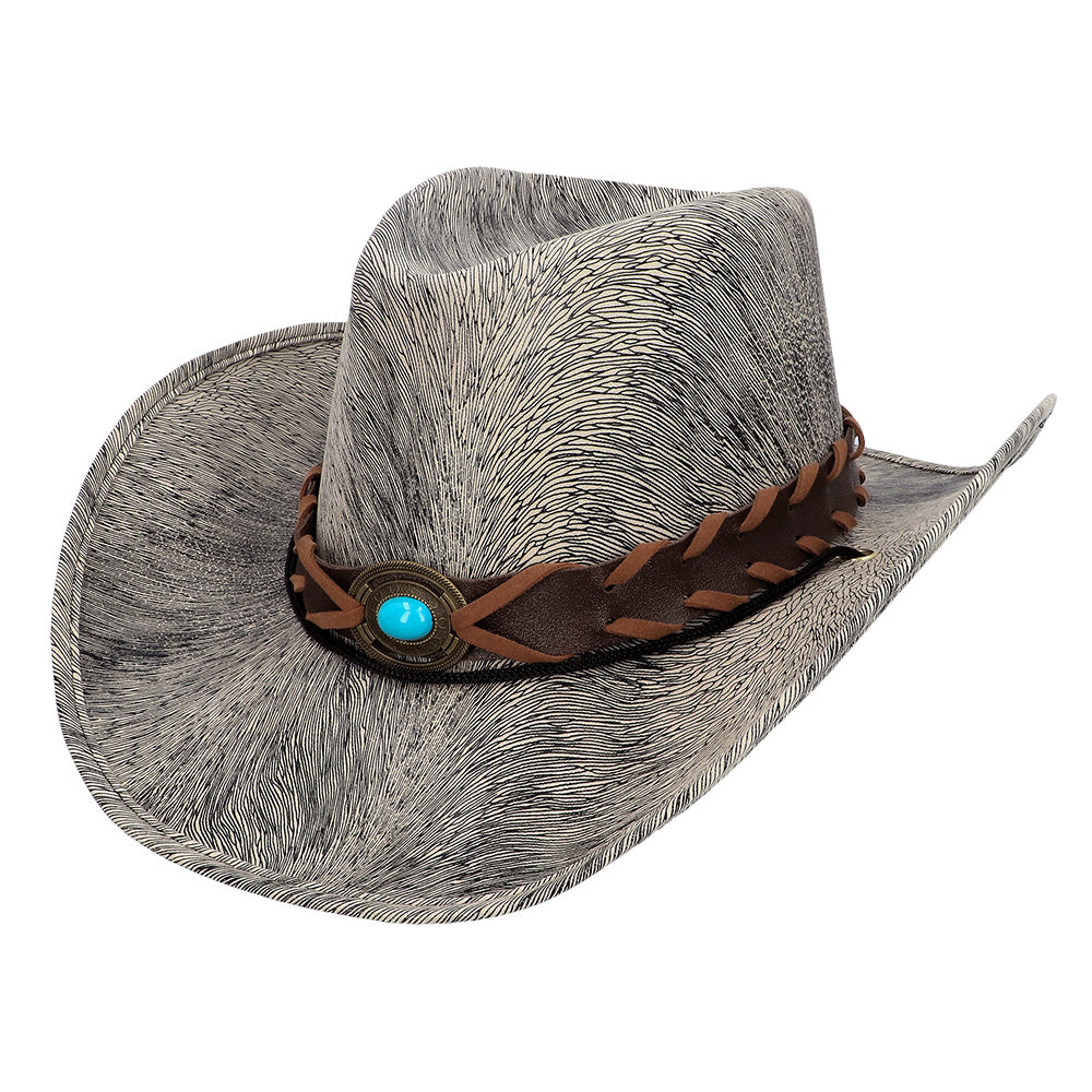 Chapeau Cowboy Gris Turquoise - Accessoire Western Adulte