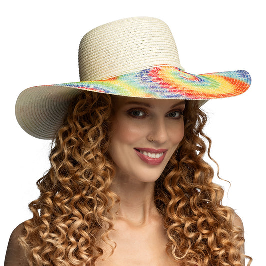 Chapeau Paille Rainbow Tie-Dye - Accessoire Fête Hawai