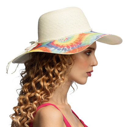 Chapeau Paille Rainbow Tie-Dye - Accessoire Fête Hawai