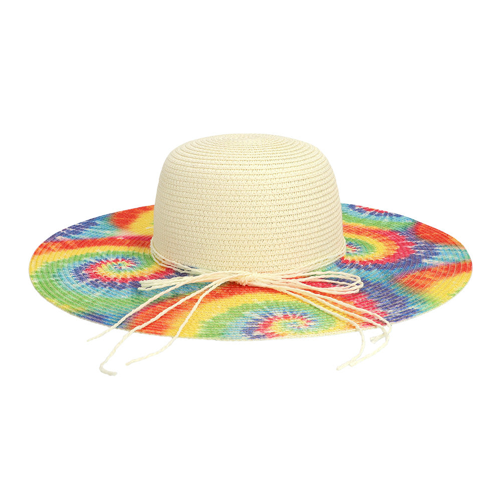 Chapeau Paille Rainbow Tie-Dye - Accessoire Fête Hawai