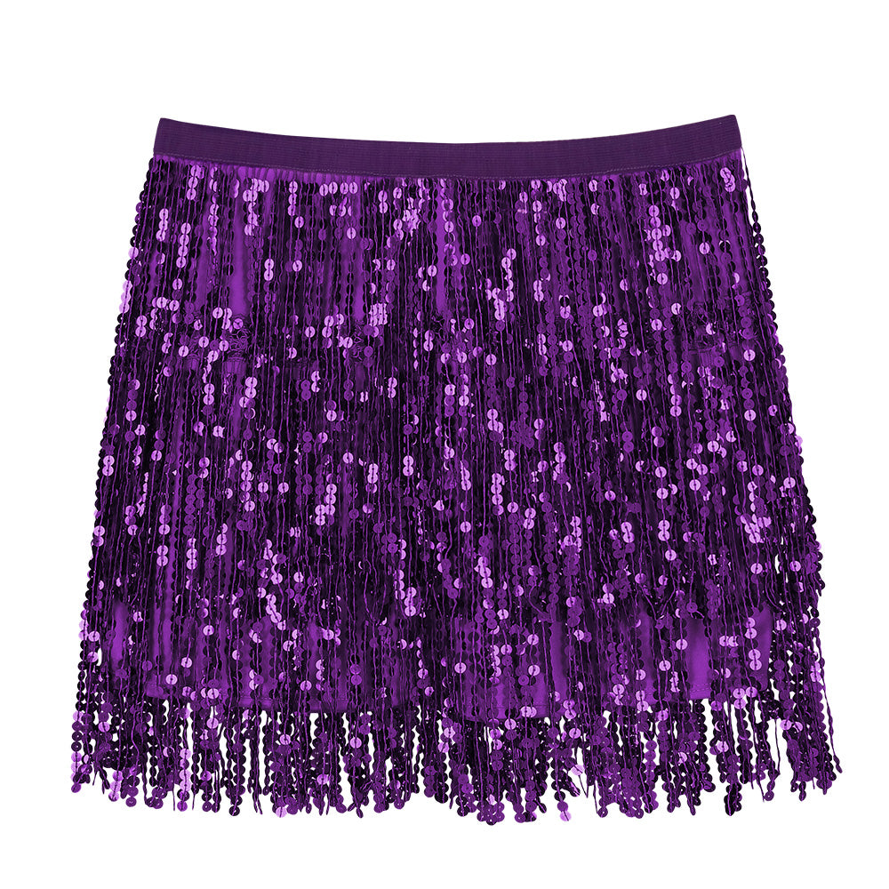Jupe Paillettes Frangée Violette - Accessoire de Fête Disco