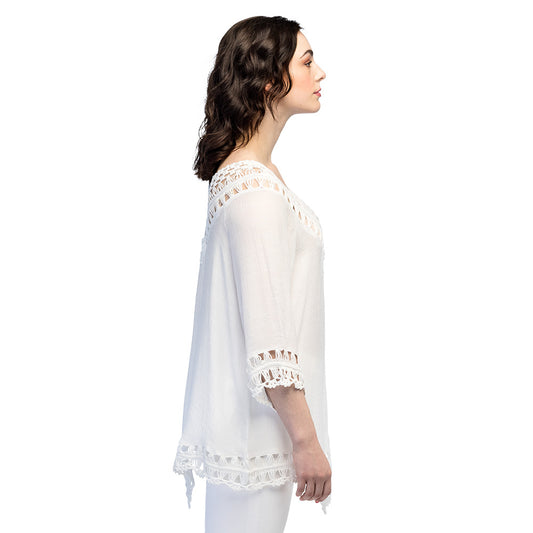 Tunique Blanche Dentelle Col V - Chic et Bohème