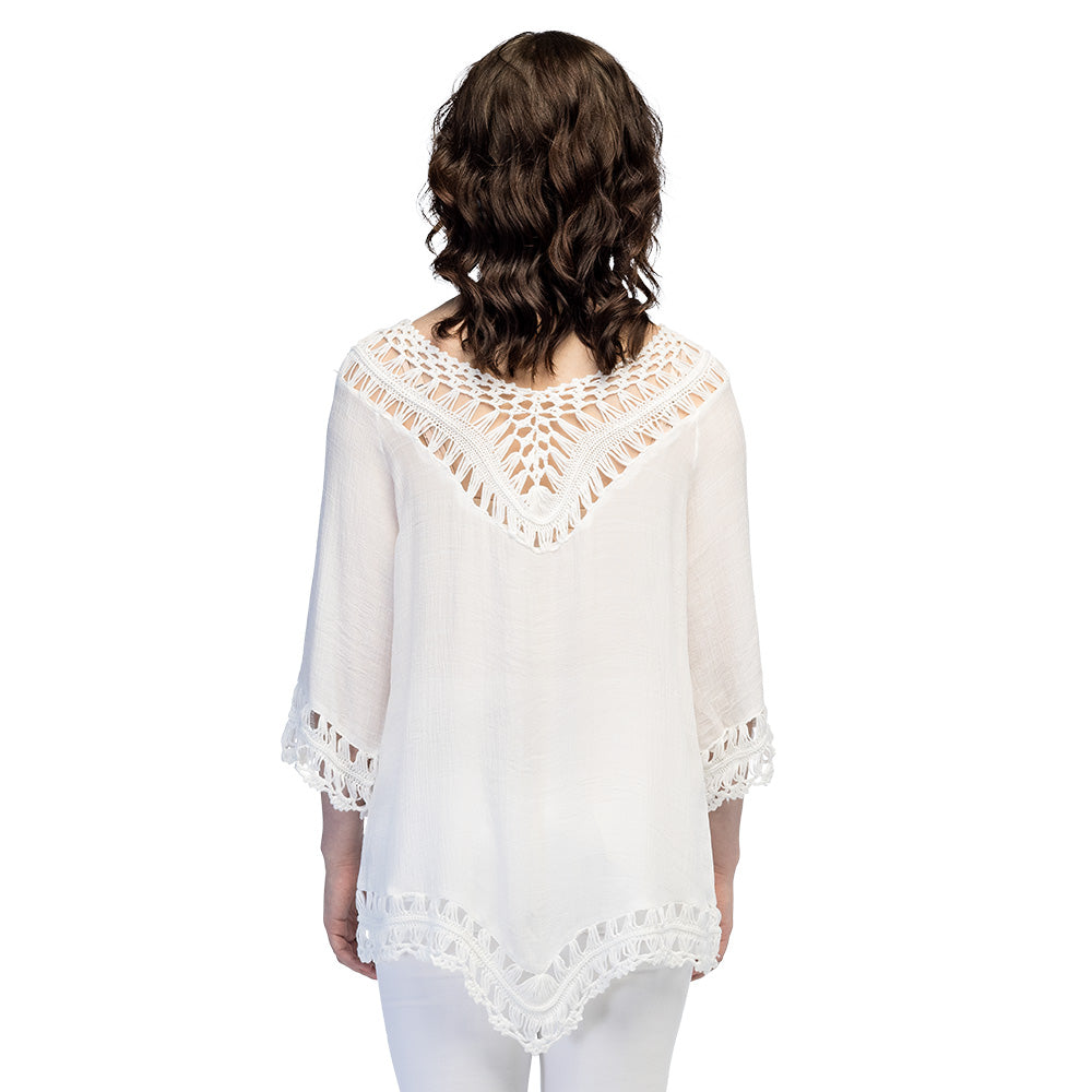 Tunique Blanche Dentelle Col V - Chic et Bohème