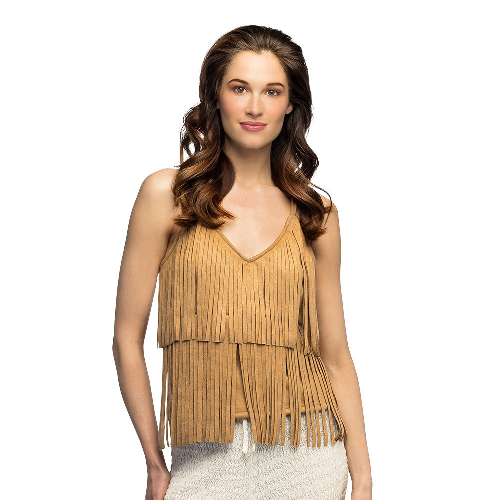 Top Frangé Camel Femme - Accessoire Party Chic et Bohème