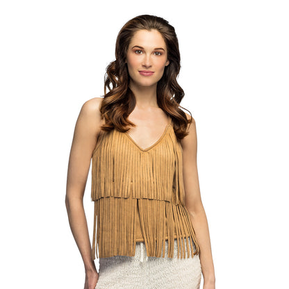 Top Frangé Camel Femme - Accessoire Party Chic et Bohème