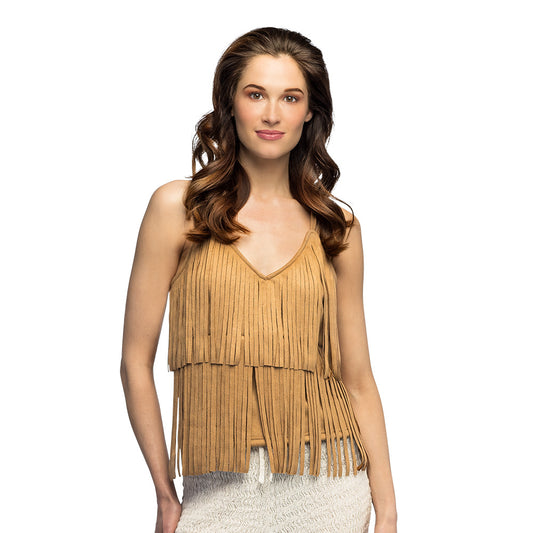 Top Frangé Camel Femme - Accessoire Party Chic et Bohème