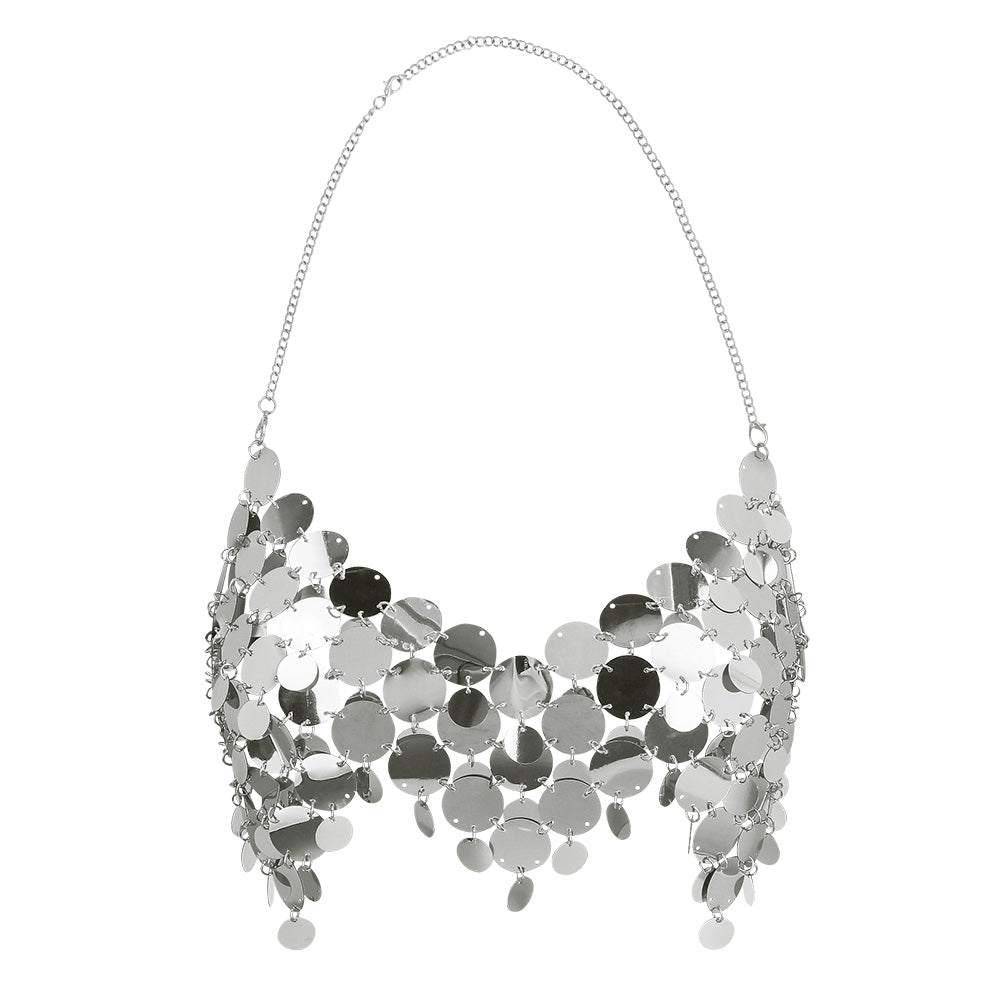 Top Paillettes Argenté Femme - Débardeur Disco Chaînes