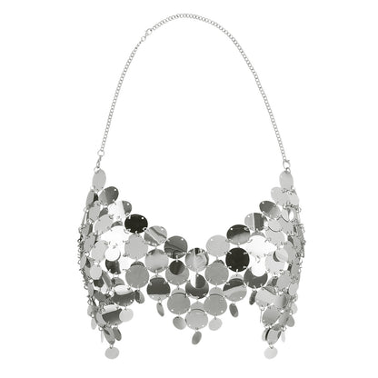 Top Paillettes Argenté Femme - Débardeur Disco Chaînes