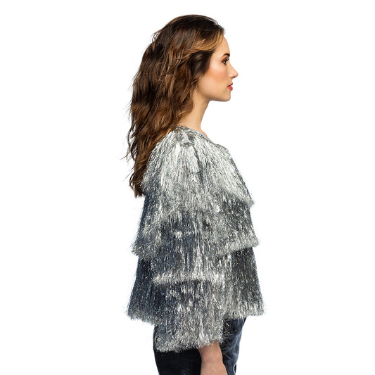 Cape à Franges Paillettes Argent - Déguisement Disco Glamour