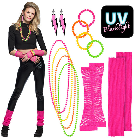 Kit Disco Années 80 Fluo : Colliers, Bracelets & Accessoires