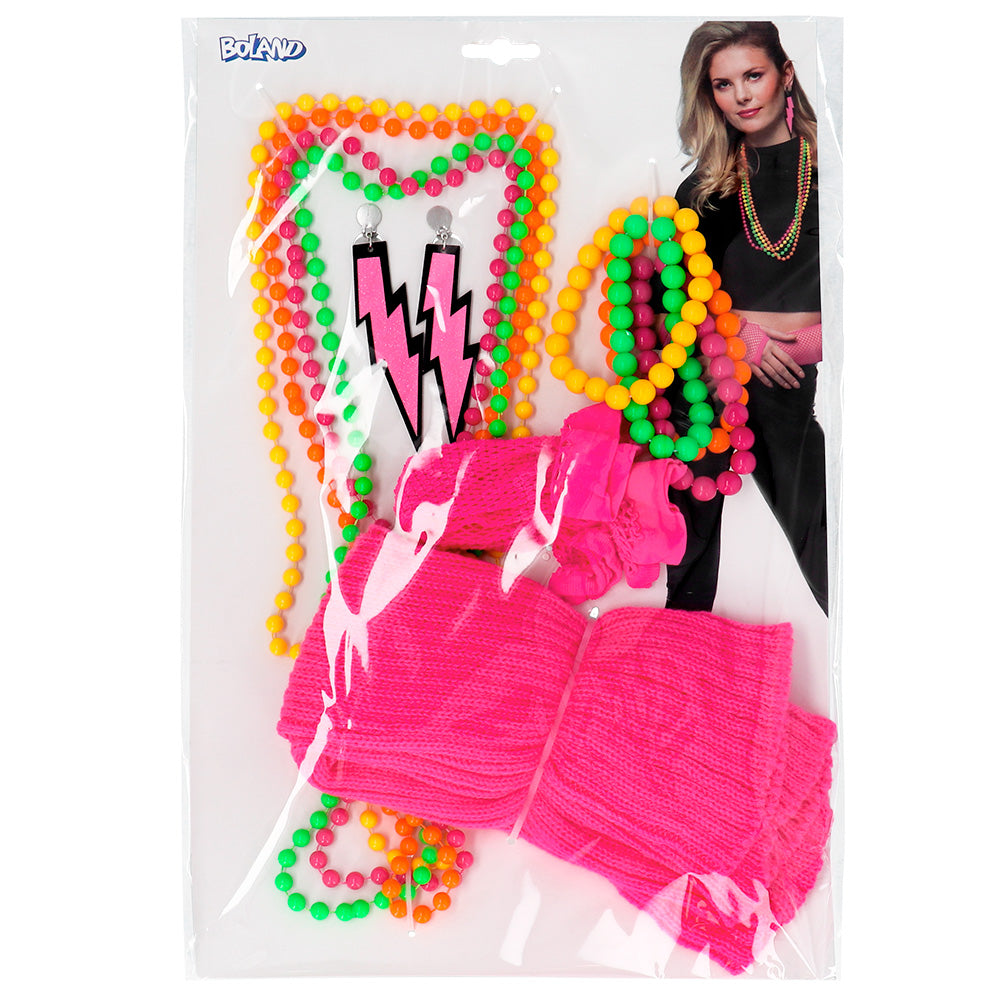 Kit Disco Années 80 Fluo : Colliers, Bracelets & Accessoires