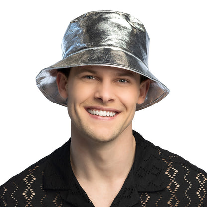 Chapeau Bucket Argenté Métallisé - Accessoire de Fête Brillant