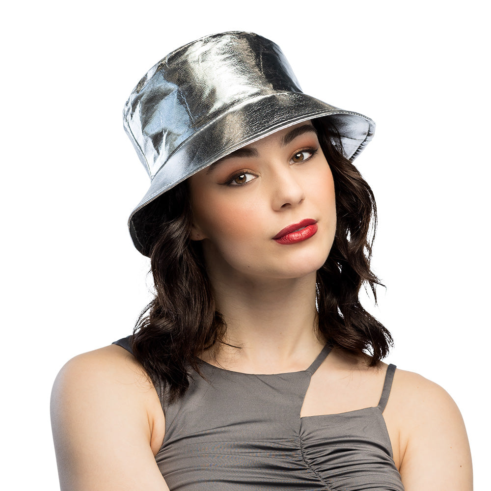 Chapeau Bucket Argenté Métallisé - Accessoire de Fête Brillant