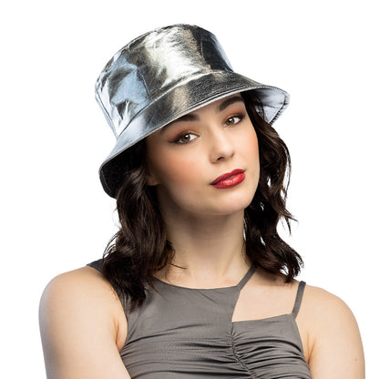 Chapeau Bucket Argenté Métallisé - Accessoire de Fête Brillant