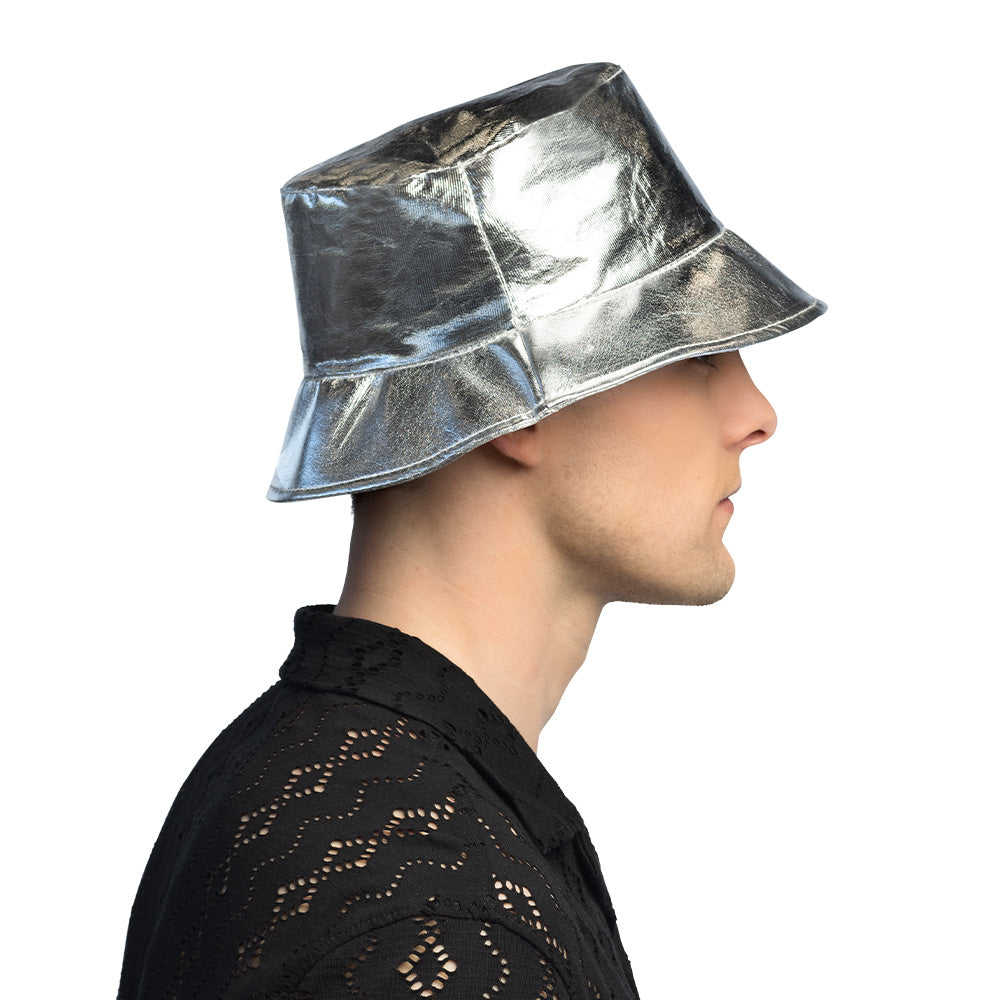 Chapeau Bucket Argenté Métallisé - Accessoire de Fête Brillant