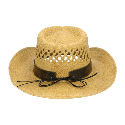 Chapeau Cowboy Paille Marron avec Bande Cuir - Accessoire Déguisement
