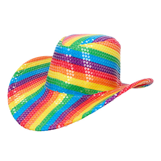 Chapeau Cowboy Sequins Arc-en-ciel - Accessoire Fête