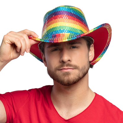 Chapeau Cowboy Sequins Arc-en-ciel - Accessoire Fête