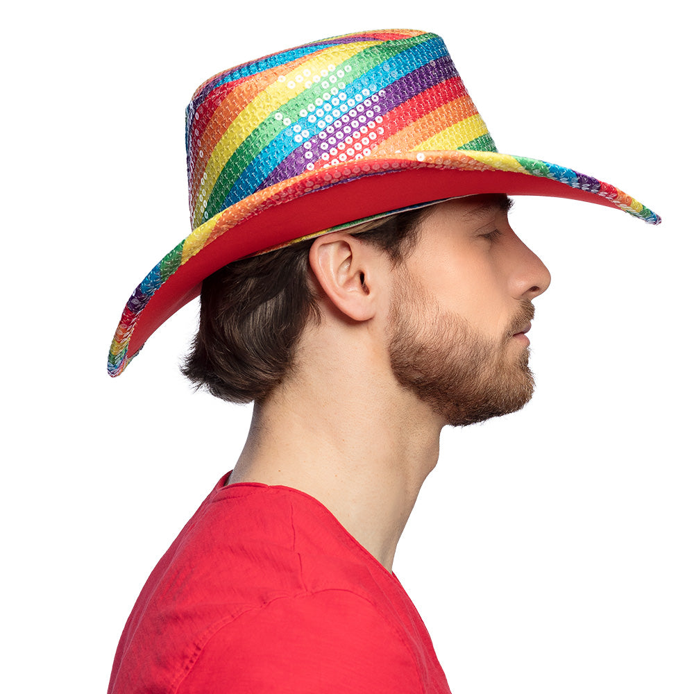 Chapeau Cowboy Sequins Arc-en-ciel - Accessoire Fête