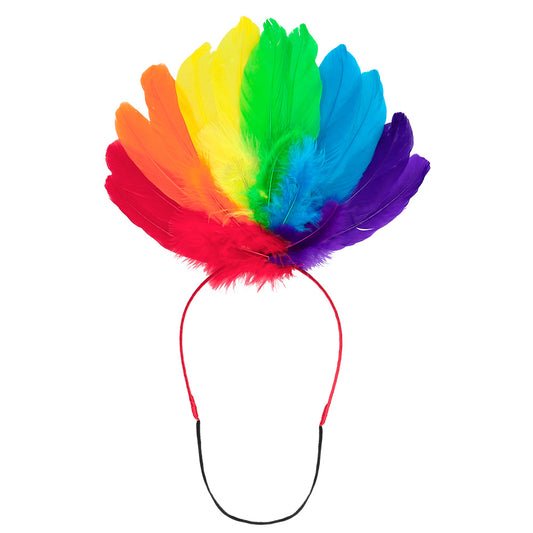 Serre-tête arc-en-ciel plumes colorées - accessoire fête
