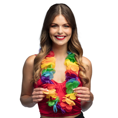 Collier Lei Hawaïen Fleurs Colorées Arc-en-ciel Tropical