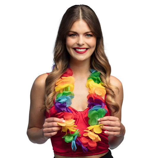 Collier Lei Hawaïen Fleurs Colorées Arc-en-ciel Tropical