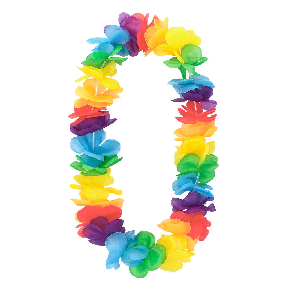 Collier Lei Hawaïen Fleurs Colorées Arc-en-ciel Tropical