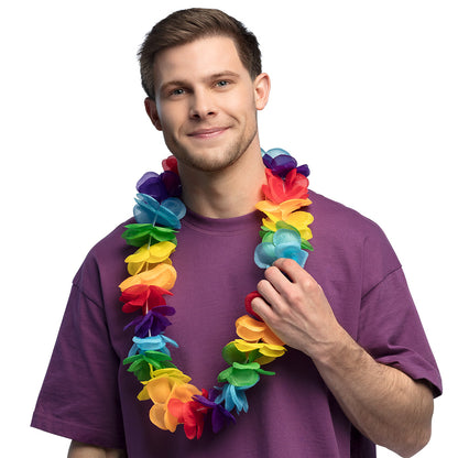 Collier Lei Hawaïen Fleurs Colorées Arc-en-ciel Tropical