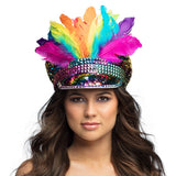 Coiffe Sequins Rainbow Plumes Colorées - Accessoire Fête