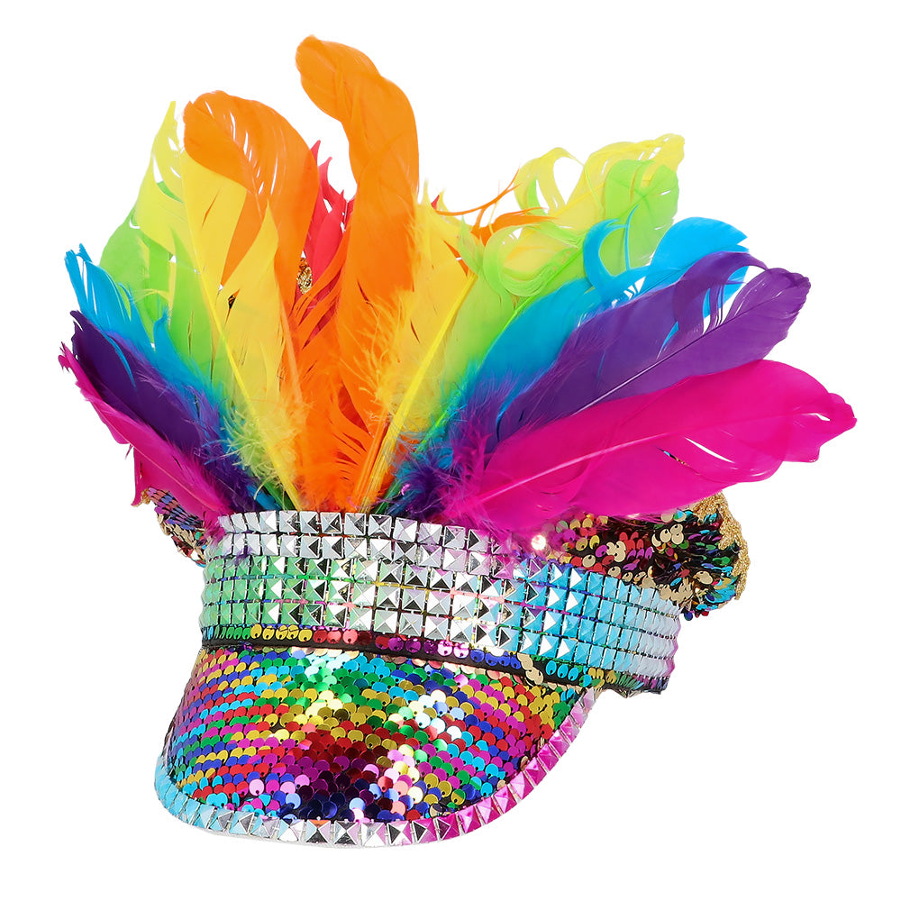 Coiffe Sequins Rainbow Plumes Colorées - Accessoire Fête