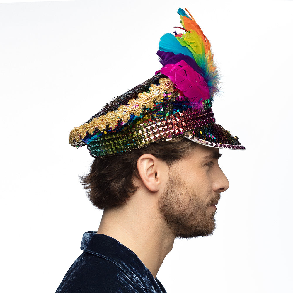Coiffe Sequins Rainbow Plumes Colorées - Accessoire Fête