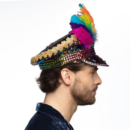 Coiffe Sequins Rainbow Plumes Colorées - Accessoire Fête