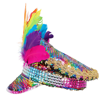 Coiffe Sequins Rainbow Plumes Colorées - Accessoire Fête