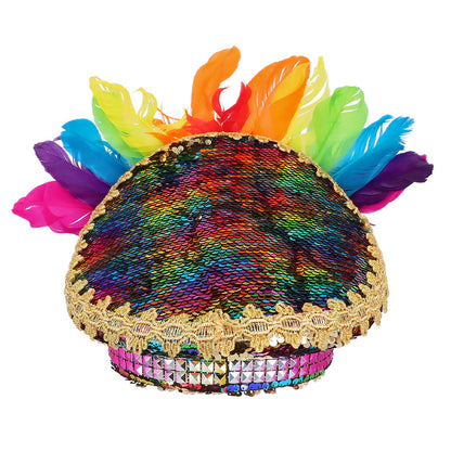Coiffe Sequins Rainbow Plumes Colorées - Accessoire Fête